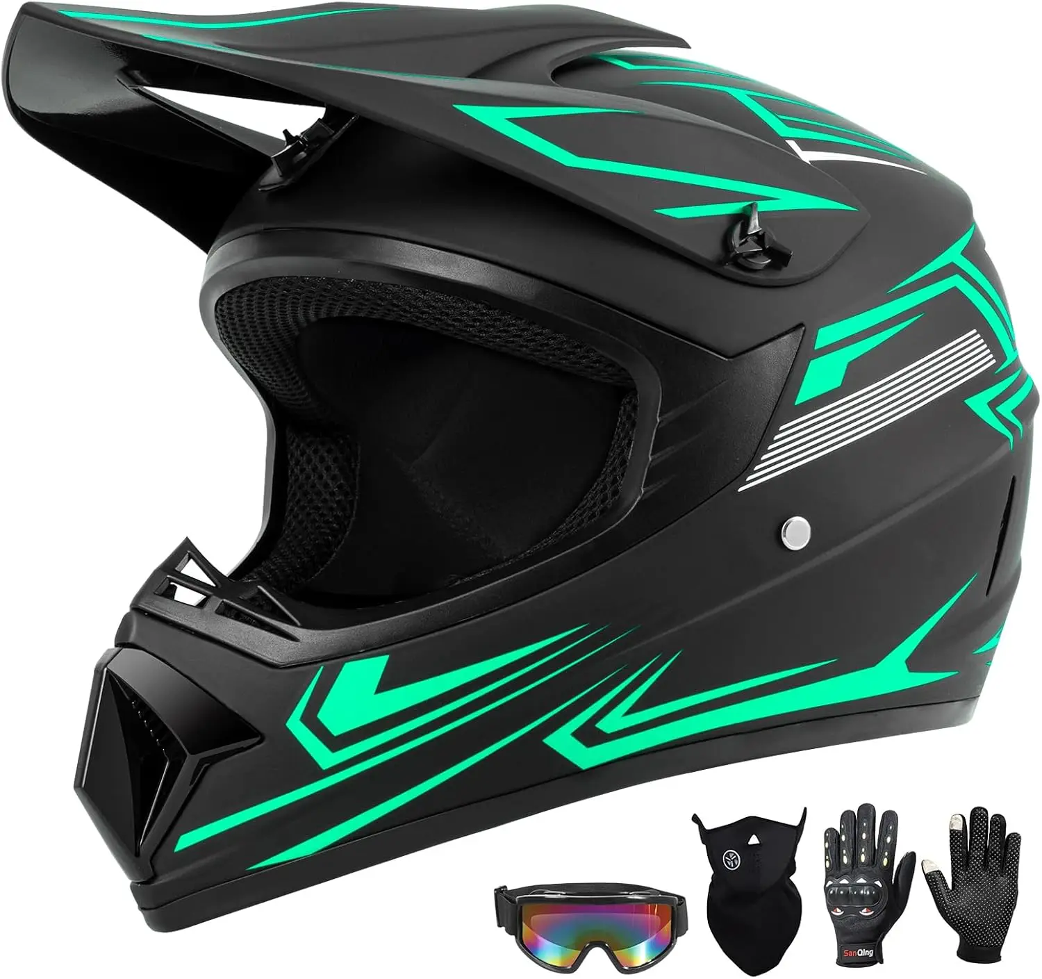 

Комплект мотошлема для детей и подростков с очками, перчатками и маской, одобренный DOT, полнолицевой мотошлем для мальчиков и девочек, для ATV, BMX, MX