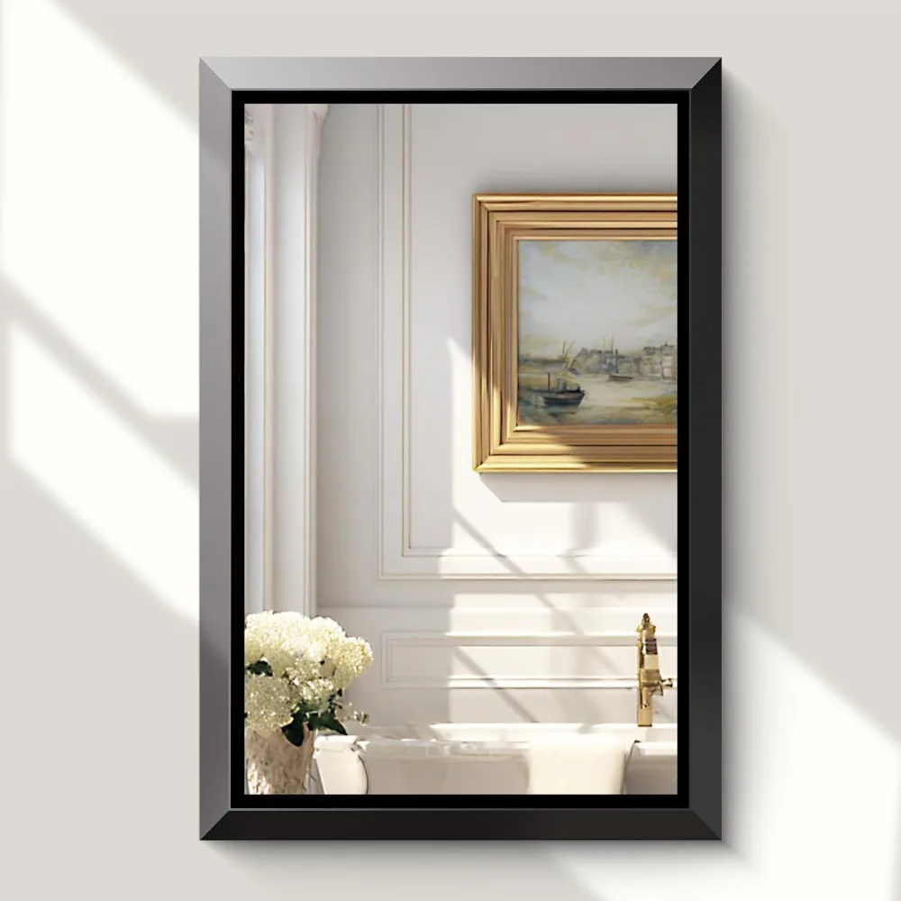 

US Shipping 24x36 Inch Bathroom Mirror Over Sink Brushed Black Aluminum Framed Wall Mirror with Beveled Edge Anti Rust