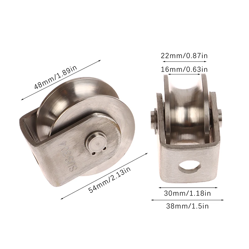 1pc Pulley Block U 304 Stainless Steel Pulley Roller Duplex Bearing Silent Heavy Duty Grooved Wheel  48mm Wheel Diamete