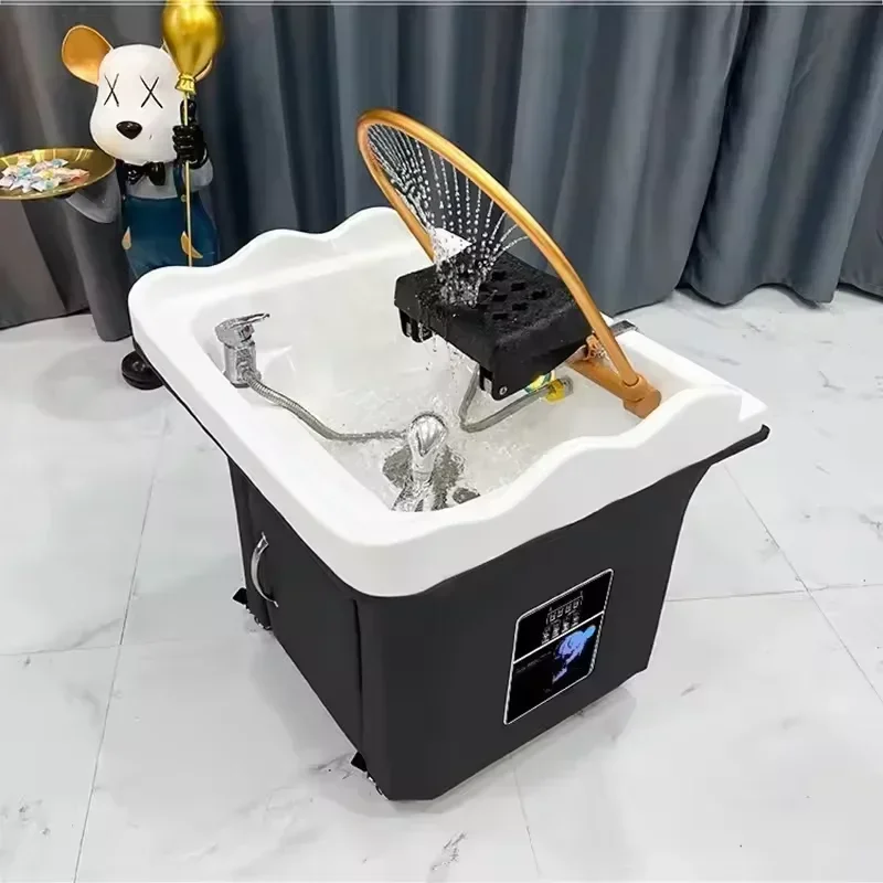 Spa-Shampoo-Stuhl mit Wasserzirkulationskopf, Friseursalonstuhl. Tragbare kleine Shampoo-Station, Shampoo-Becken für mobile Therapie im Stuhl.