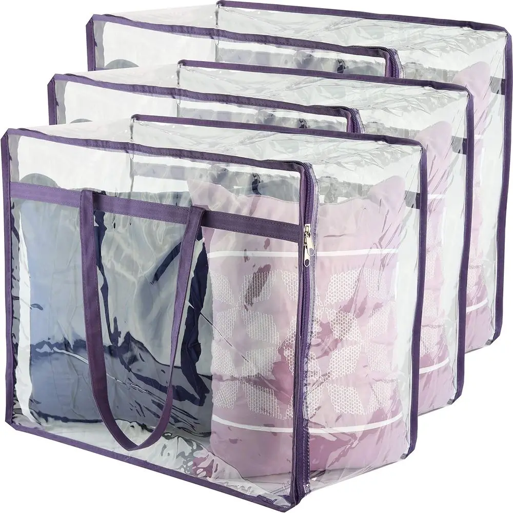

3-Piece 40L Purple Clear Vinyl Storage Bags for Clothing, Bedding, and More (18x15x9)