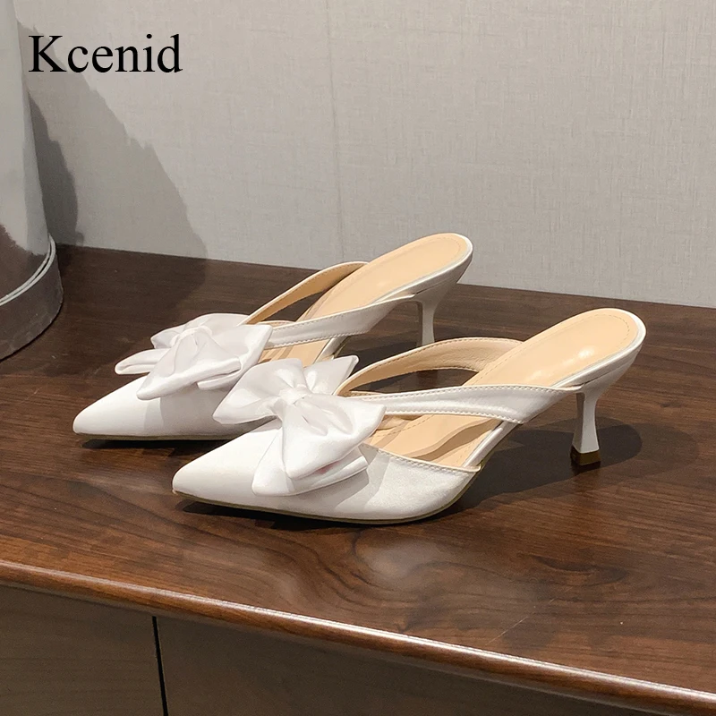 

Kcenid Fashion Big Butterfly-knot Women Slippers Sandals Shallow Pointed Toe Mules Stripper High Heel Pumps Shoes Woman