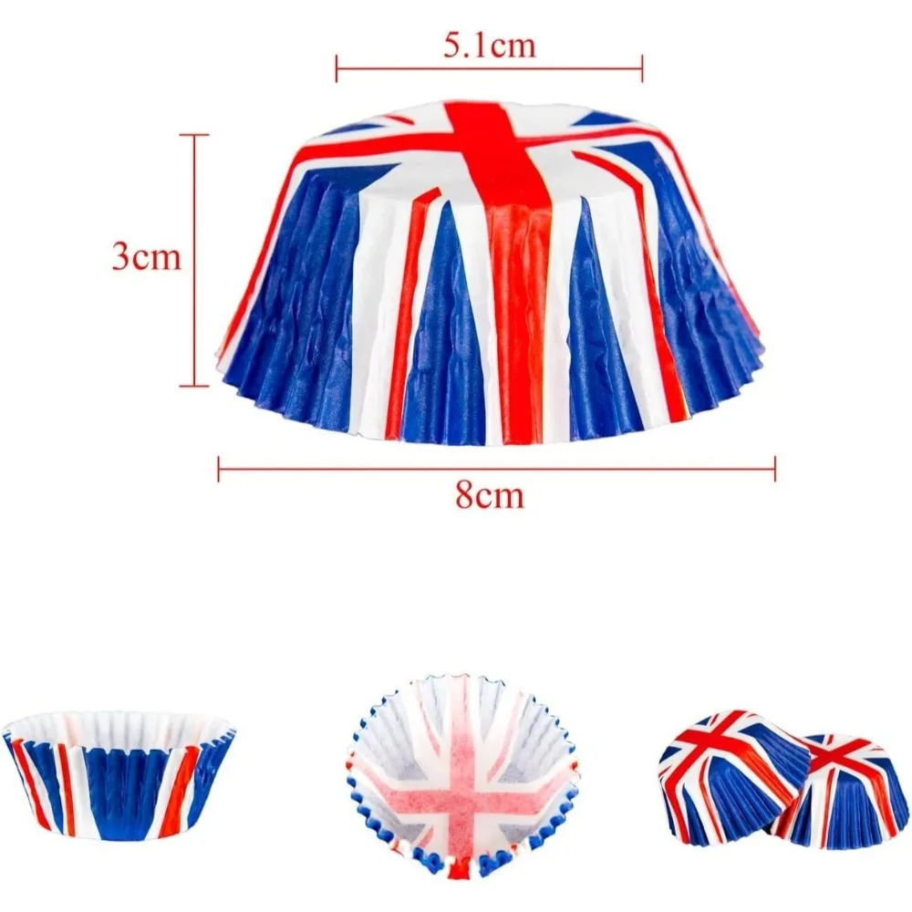 Cupcake-Hüllen aus Papier von Union Jack, Backpapierbecher, Muffin-Kuchenhalter, Einlagen, Großbritannien, Flaggendruck, VE Day Celebration