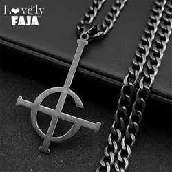 Ghost Nameless Band BC Stainless Steel Pendant Necklace Black Ghoul Cross Chain Musical Band Mask Grucifix Hip Hop Jewelry Gift