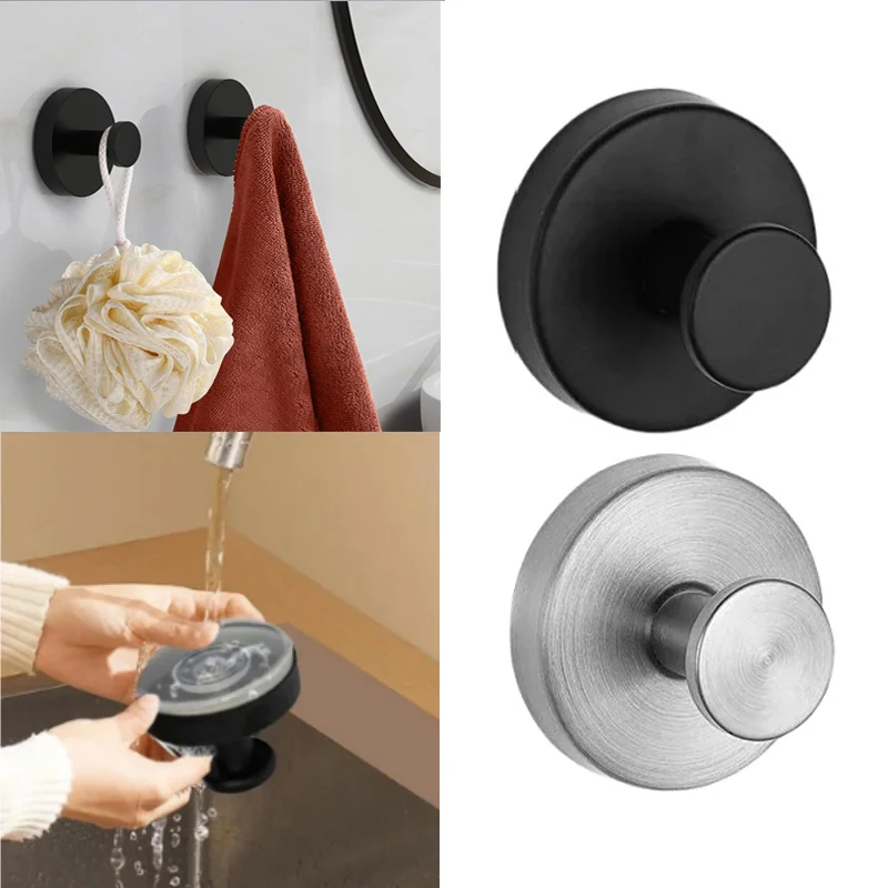 

Stainless Steel Suction Cup Hook Waterproof Wall Mount Hooks Punch-free Reusable Kitchen Bathroom Wall Hanger Towel Clothes