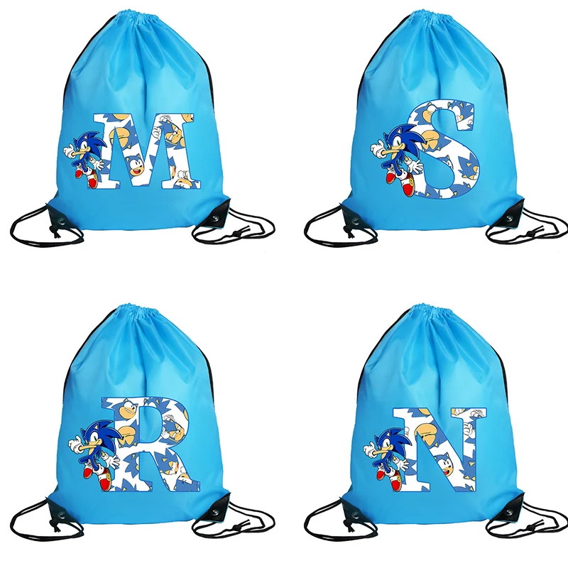 Sonics Big Drawstring Pockets Knapsack Portable Large Capacity Shopping Bags Cartoon Anime Graphic Print Bag Birthday Party Gift