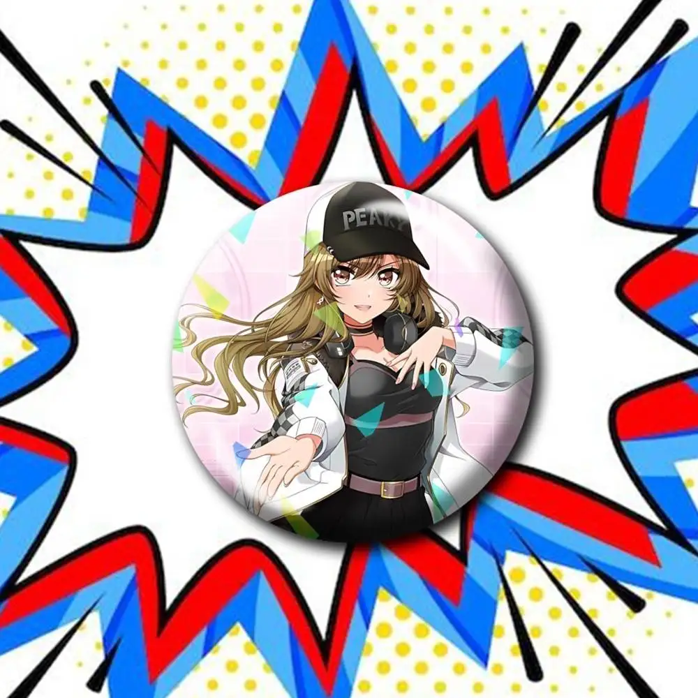 Peaky P-key Group Kyoko Y-Yamate Customizable Round Brooch Pins, Personalized Badges With Broken Glass Design Fashion Accessory