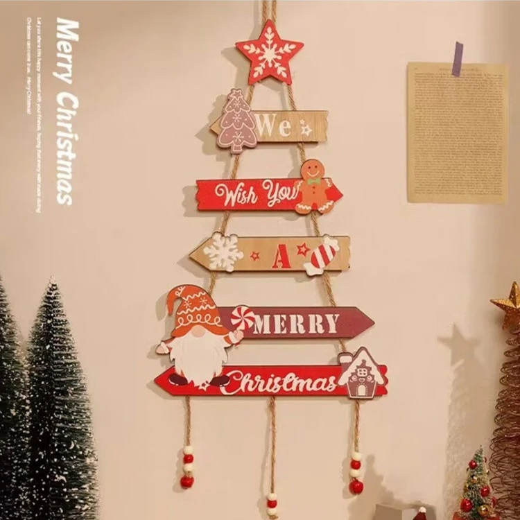 Colgante de Navidad, artesanías de madera, adorno de pared de árbol de Navidad, decoración navideña de Feliz Navidad, Feliz Año Nuevo 2025, 2025