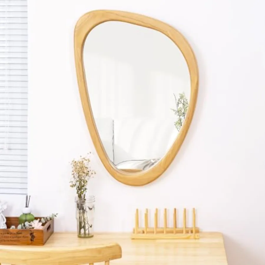 

Irregular Wall Mirror, 20 x 30in Wooden Frame Asymmetrical Mirror, Large Home Decor Wall Mirrors, Hanging Vertically and Horizo