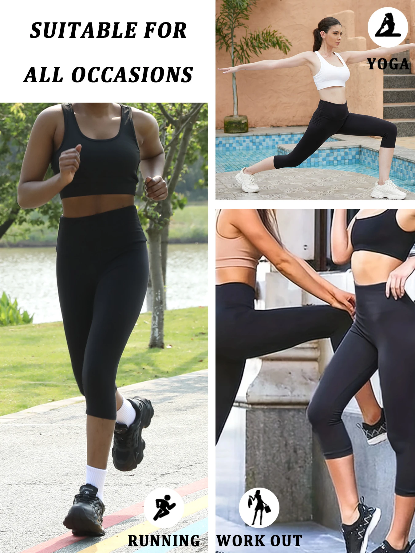 Confezione da 3 capri da donna a vita alta, super morbido, per il controllo della pancia, non trasparente, per allenamento, yoga, corsa, atletica, push up, palestra