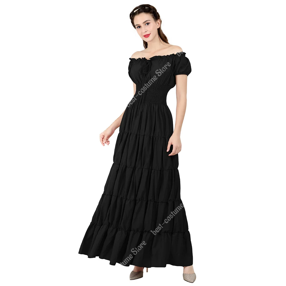 Medieval Dress Off Shoulder Victorian Irish Dresses European Clothing for Women White Elastic Waist Long Dress Elegant