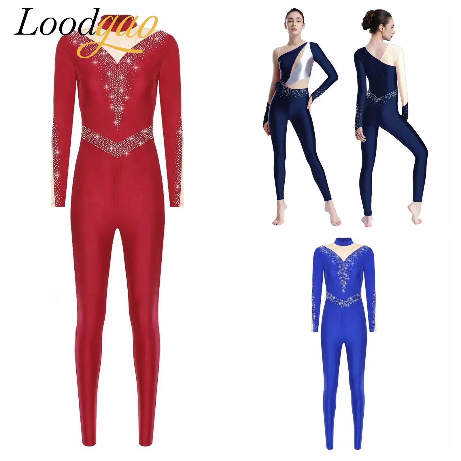

Women's Ballet Outfit Figure Skating Jumpsuit Metallic Long Sleeve Shiny Acrobatics Bodysuit Dance Leotard Gymnastics Costume