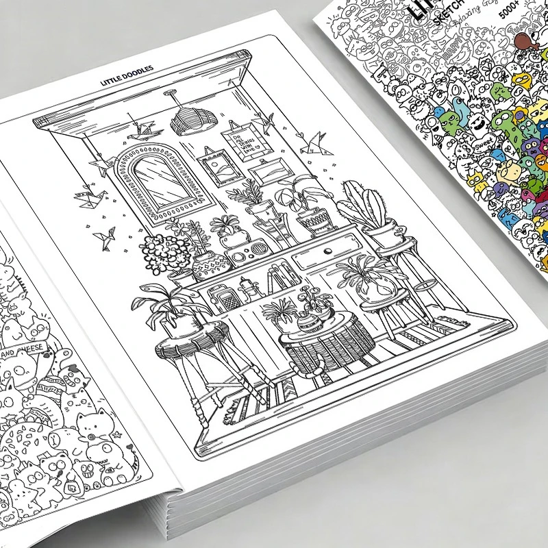 32 Pages Little Doodles Coloring Book, Sketch Trace & Color Doodle Patterns Stress Relief Art Activity Book for Adults