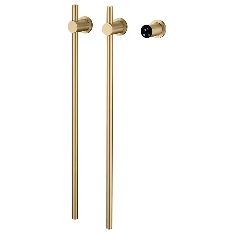 for Brushed Gold Electric Hidden Vertical Heater Bathroom Towel Rack 2 Bar with Heating Element