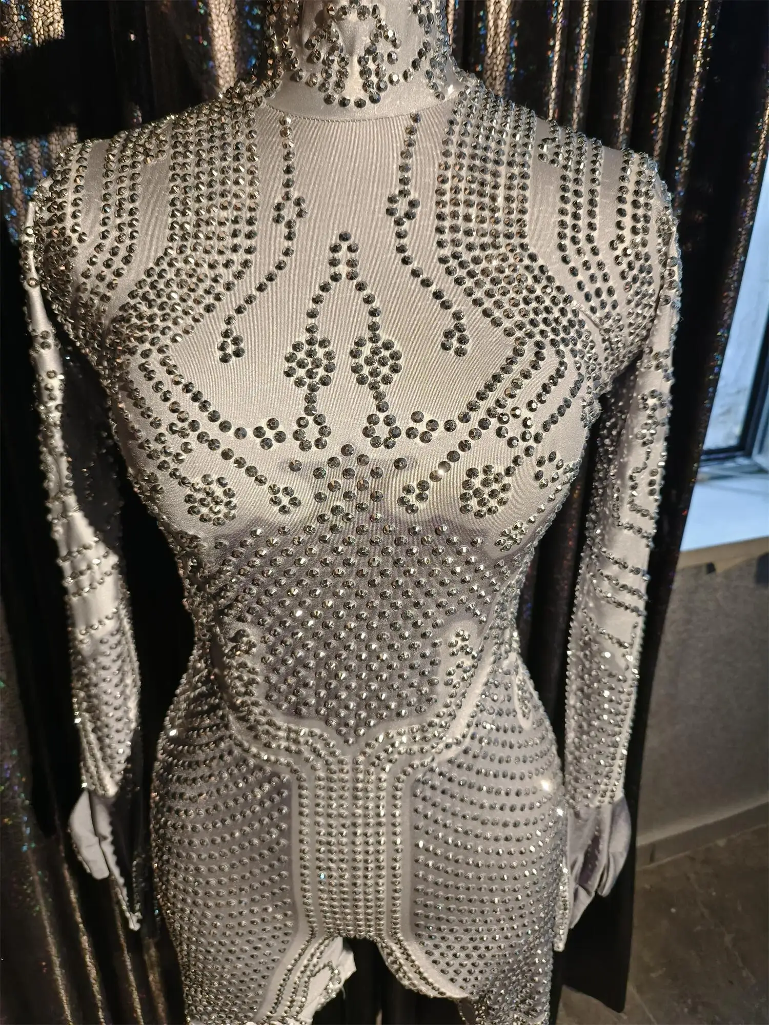 Costume de brevde Luxe avec Strass pour Femme, Combinaison, Gants, Sexy, Spectacle, Scène, Boîte de Nuit, Tenue de ix, Dianlu