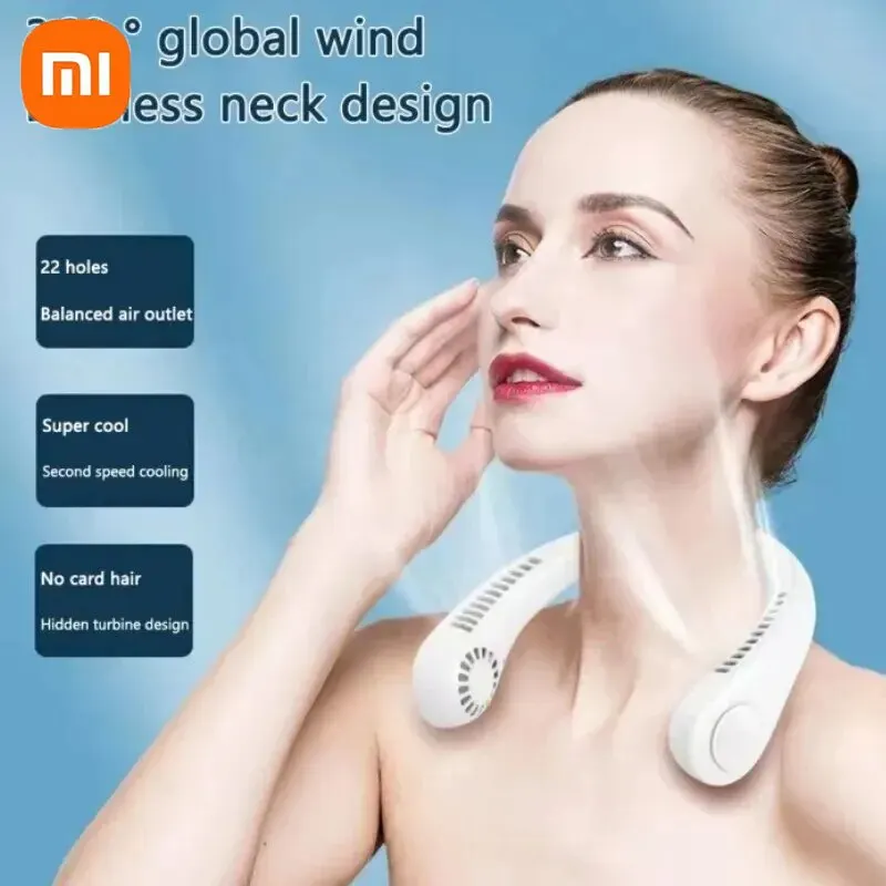 مروحة Xiaomi الجديدة الصغيرة المثبتة على الرقبة، مبرد هواء قابل لإعادة الشحن بدون أوراق، 3 سرعات، مروحة رياضية صيفية صغيرة في الهواء الطلق