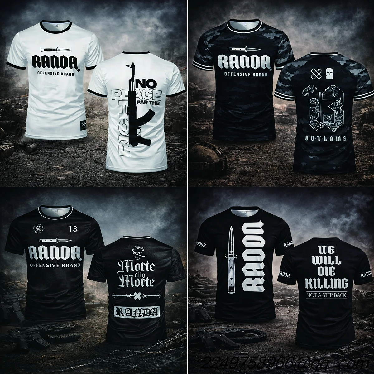 Randa Gothic Tactical T-shirt  Breathable Sportswear | Unisex Combat-style Apparel | Outdoor Crew Neck Short-sleeve Top For Men