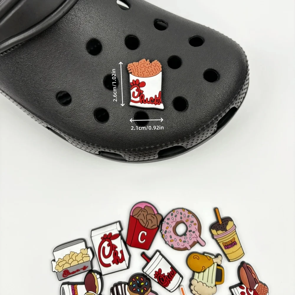 23pcs Cute Food Coffee Donuts Shoe Charms For Crocs Clogs Sandals Decoration, Shoes DIY Accessories