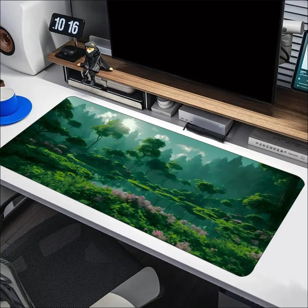 Lush Rainforest River Gaming Mouse Pad Large Extended Desk Mat Non Slip Rubber Base Stitched Edges Keyboard Mat Gamer Mat