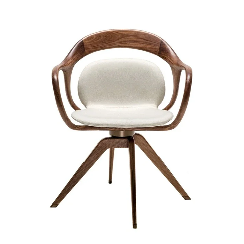 

Nordic solid wood dining chair, home backrest sofa chair, office rotating leisure chair, leather black walnut book chair