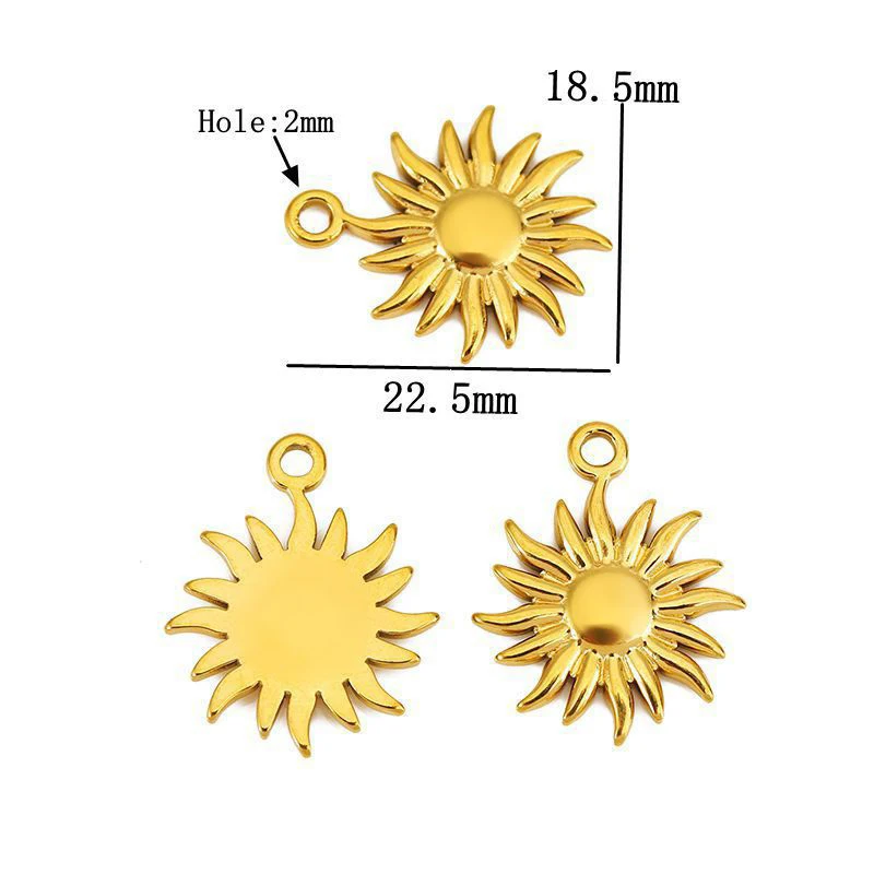 5 Stück Edelstahl-Anhänger mit Sonnen-, Herz- und Blumenmotiv für DIY-Halsketten, Armbänder, Ohrringe und Schmuckherstellung – Detail 6