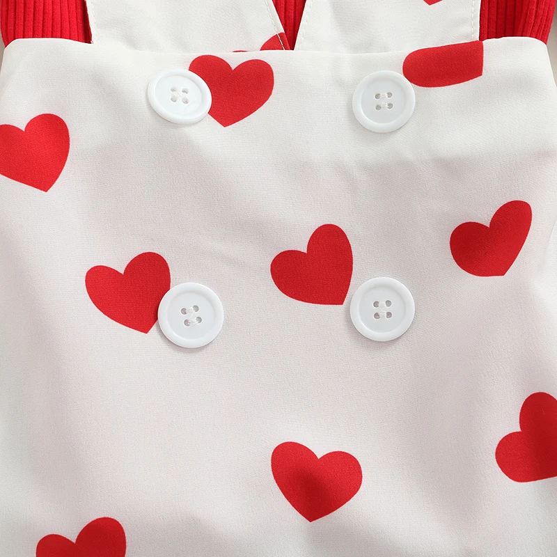 

3 Pcs Toddler Valentine’s Day Set Boys Striped Long Sleeve Shirt Heart Print Suspender Pants Bow Tie Outfit