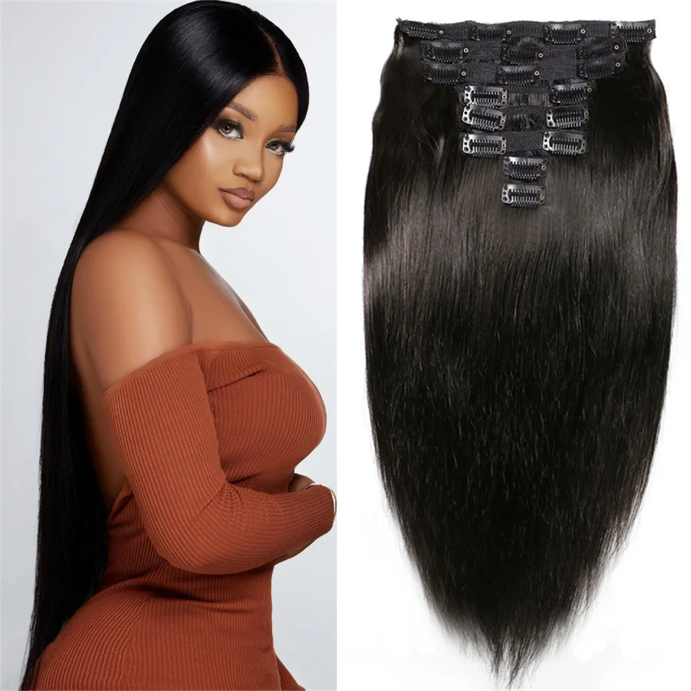 

Straight Clip In Hair Extensions Human Hair Brazilian Remy Clips Cheveux Naturel Humain Put On And Go Glueless Hair 8Pcs/Set