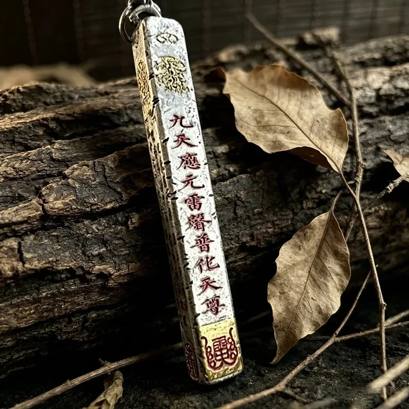 Vintage Hand Carved Taoist Leishen Pendant Necklace, Retro Punk Rock Trendy Handmade Jewelry, Unisex Neck Chain for Men Women