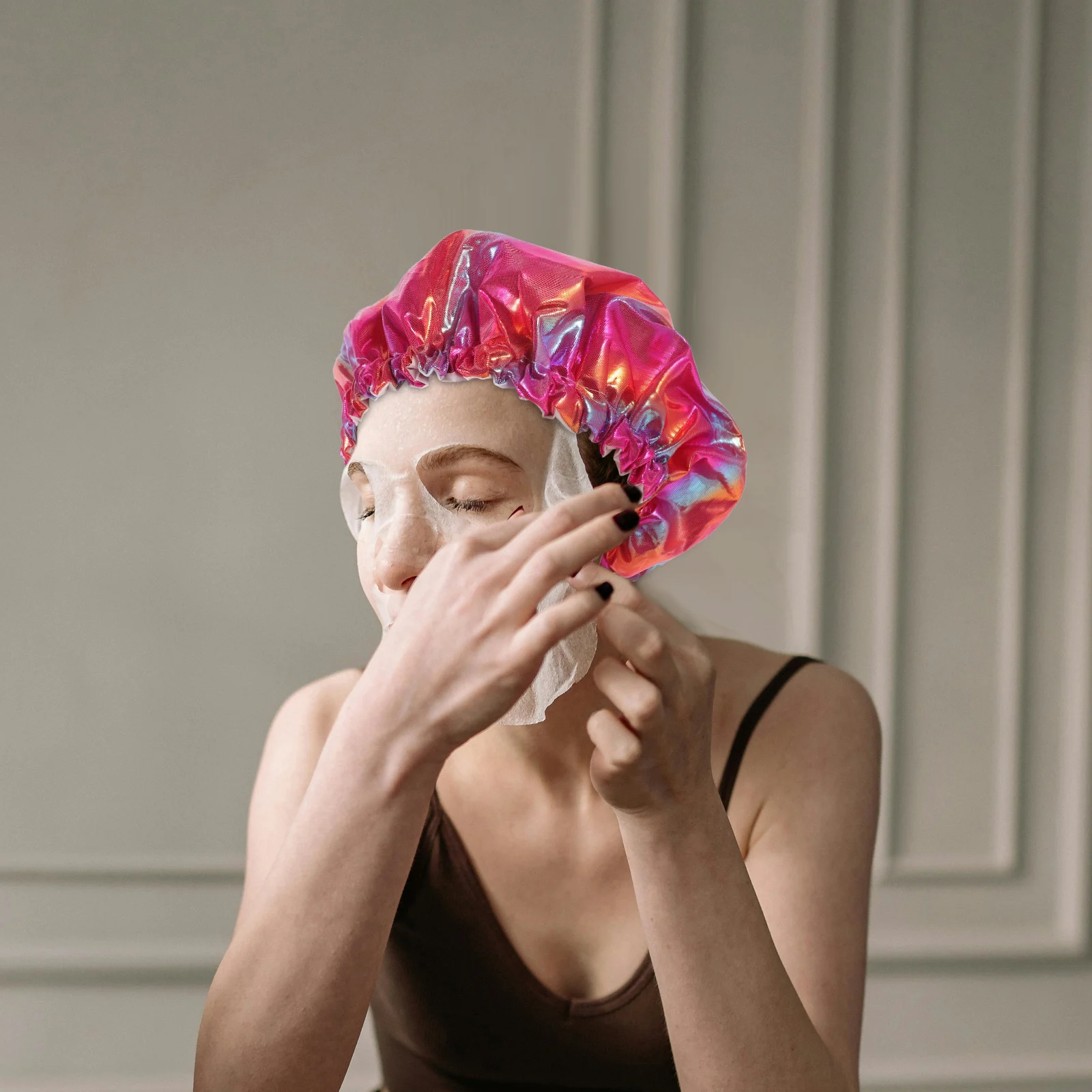 

Waterproof Shower Caps Decorative Bath Hats for Women Breathable Hair Protection Cap Elastic B Long Hair Spa Salon Use