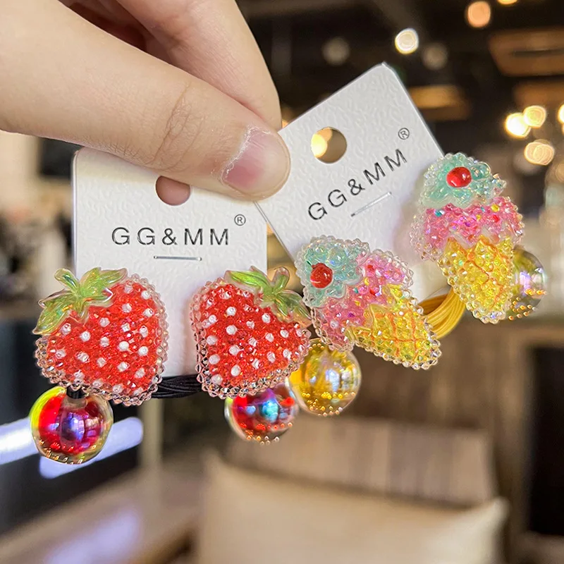 

Cute Strawberry Sugar Hair Bands Korean Colorful Twisted Design High Stretch Ponytail Holders for Girls Daily