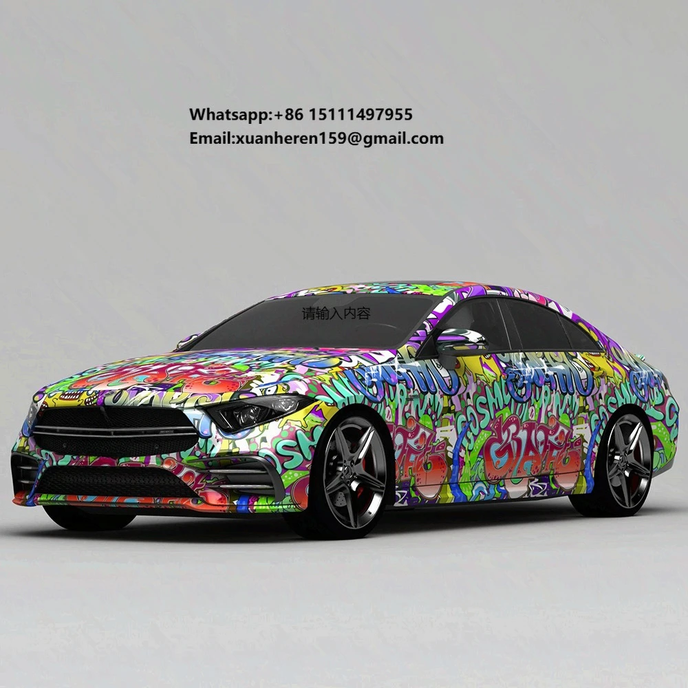 WRAPMASTER 1.52*20m Anime Pattern Customized Vehicle Wraps PET Color Changing Car Wrap Vinyl Sticker Vehicle Free Rendering