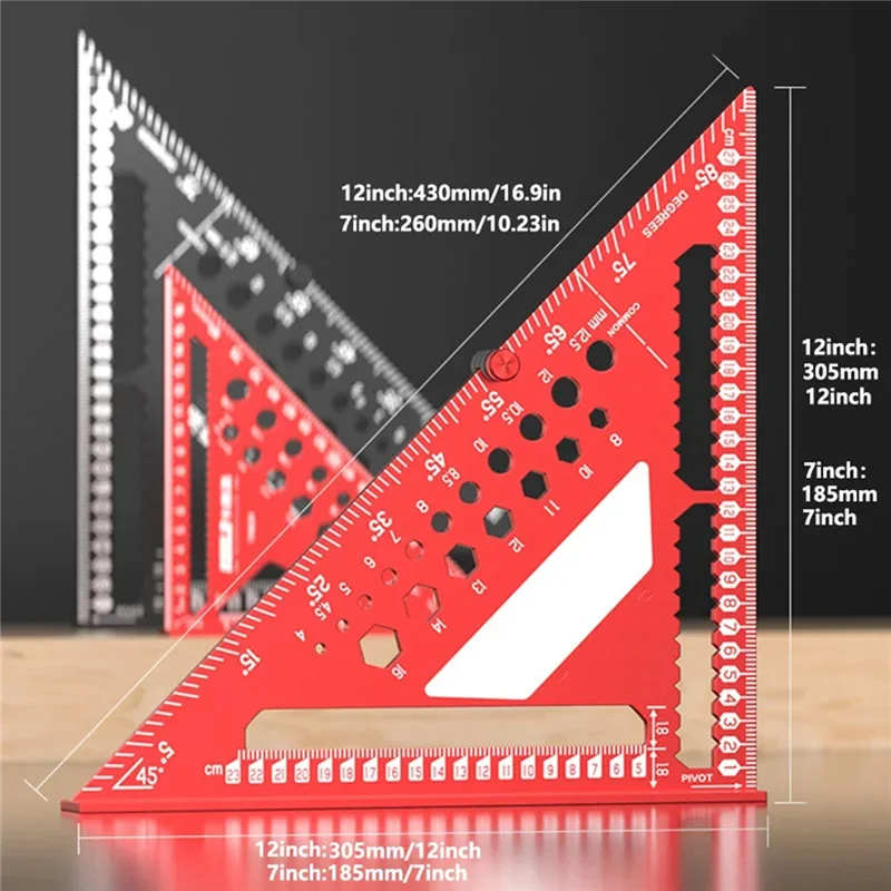 ABZV-Righello triangolare Strumento per la lavorazione del legno multi-angolo con perno di posizionamento Funzionalità di marcatura per tracciatura ad angolo retto ad alta precisione