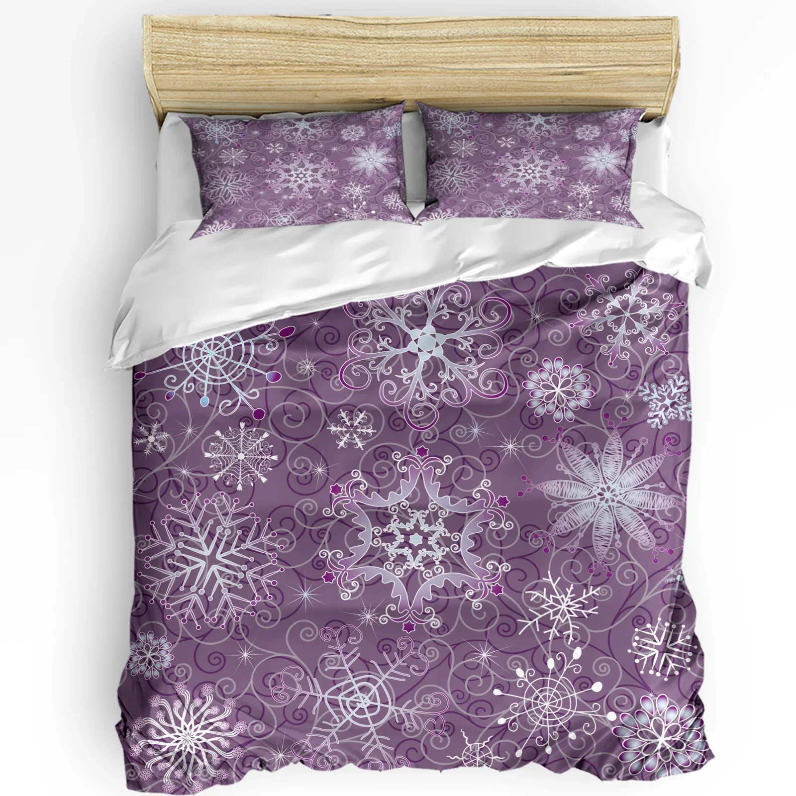 

3pcs Bedding Set Purple Christmas Ice Flower Home Textile Duvet Cover Pillow Case Boy Kid Teen Girl Bedding Covers Set