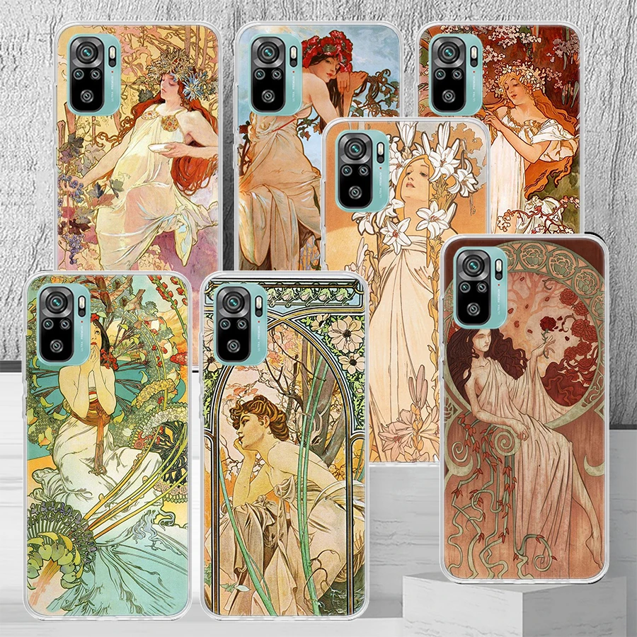 Alfons Mucha Primavera Phone Case Coque For Xiaomi Redmi Note 13 12S 12 11 11S 11T 11E 10 Pro Plus 10S 9 9S 9T 8 8T Global 7 Cov