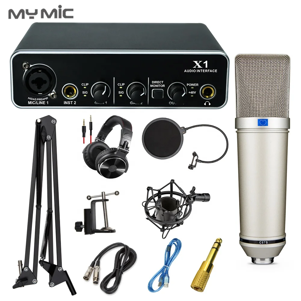 Mx9 Professionele Studio Mic Equipment Usb Geluidskaart Hoofdtelefoon Condensor Grote Diafragma Microfoon Voor Zangkamer Opname