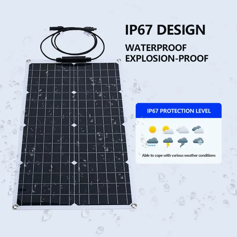 Imagem -03 - Outdoor Flexível Solar Único Cristal Painel Kit rv Carro Iate Carregador Marinho Fonte de Alimentação de Alta Eficiência 18v 1000w