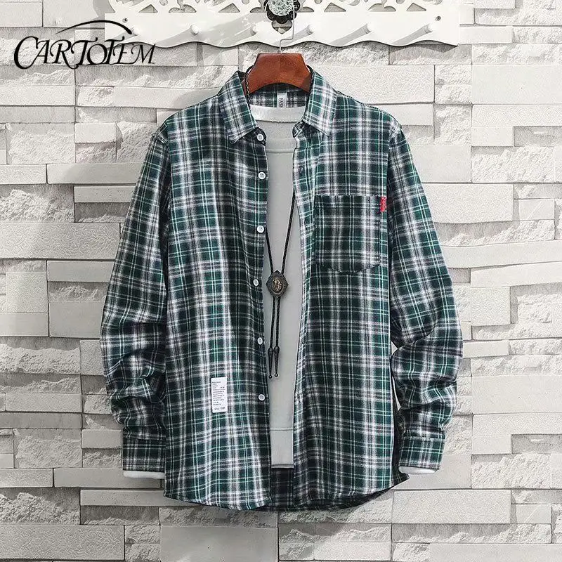

Men's Loose Red Plaid Shirt Jacket Tide Autumn Long -sleeved Casual Student Top Korean Men's Shirt Trend