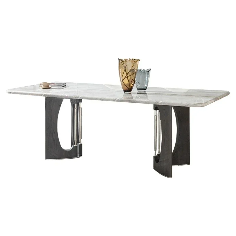 Retro marble dining table black home modern simple high-end dining table light luxury stainless steel