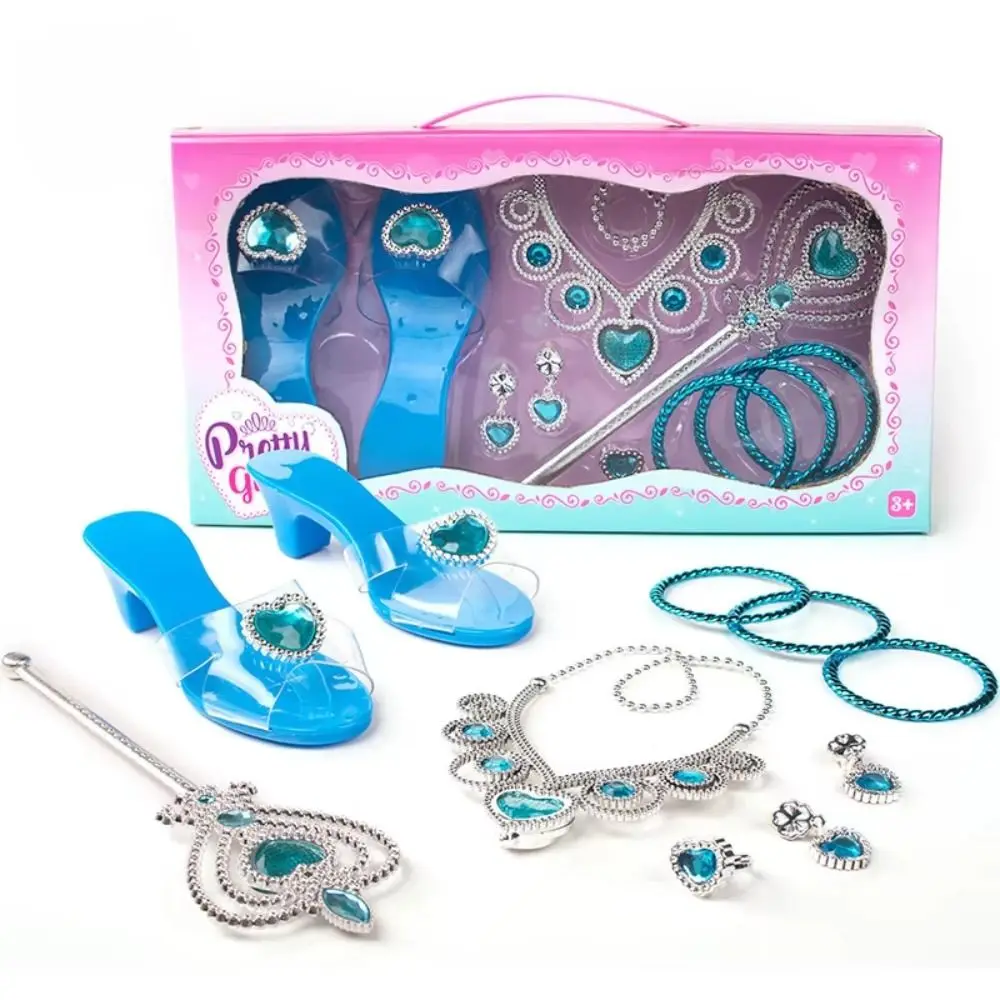 Collana Corona Principessa Vestire Giocattoli Fai finta di giocare Giochi di ruolo Gioielli per ragazze Giocattoli Orecchini per trucco Bracciale Scarpe di cristallo