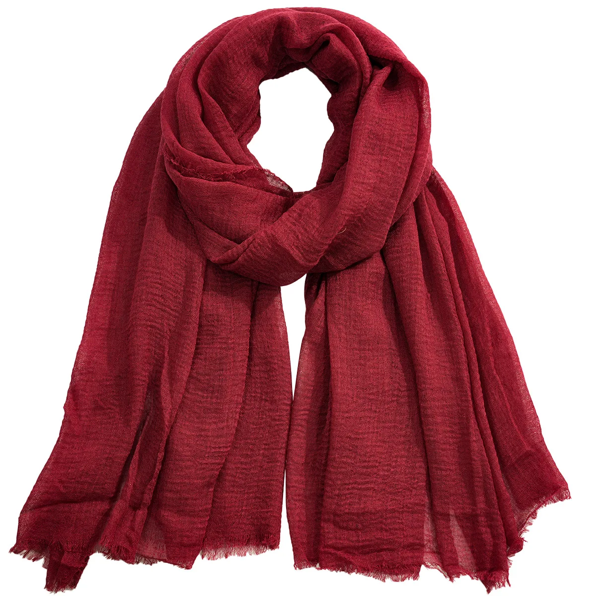 A women\'s solid color cotton and linen wrinkled scarf, soft, light, breathable, sunscreen and sweat-absorbent shawl