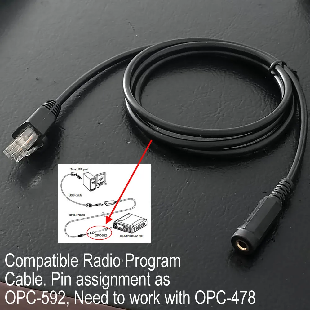 

3.5mm Stereo to RJ45 OPC-592 Equivalent Cab for ICOM CI-V Read/Write IC-A110 120 IC320 420 FR3000 4000 Radio Program Clone Cable