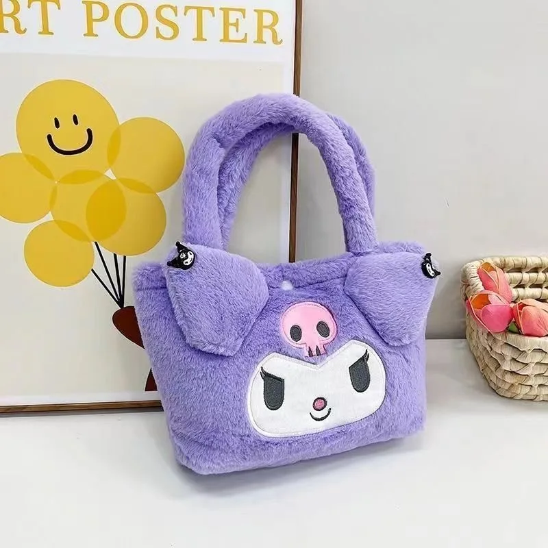 MINISO Sanrio Bag Kawaii Kuromi Cinnamoroll My Melody Cartoon Anime Plush Handbag Cosmetic Bag Travel Storage Bag Women Gifts