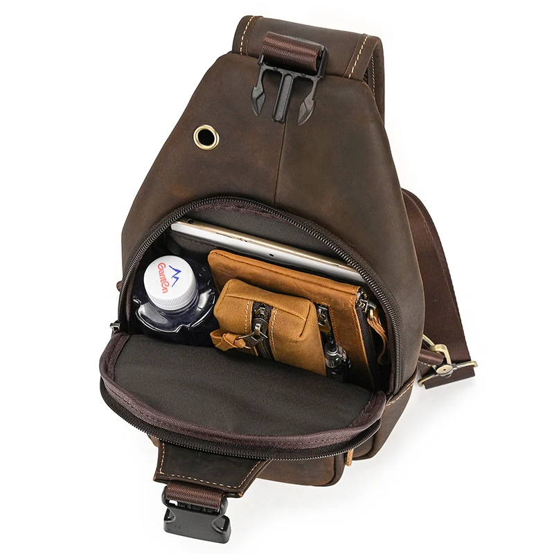 New Fashion Men\'s Chest Bag Single Shoulder Bagpack Bag Crossbody Chest Pack Vintage Style Male Travel Bags Genuine Leather Hot