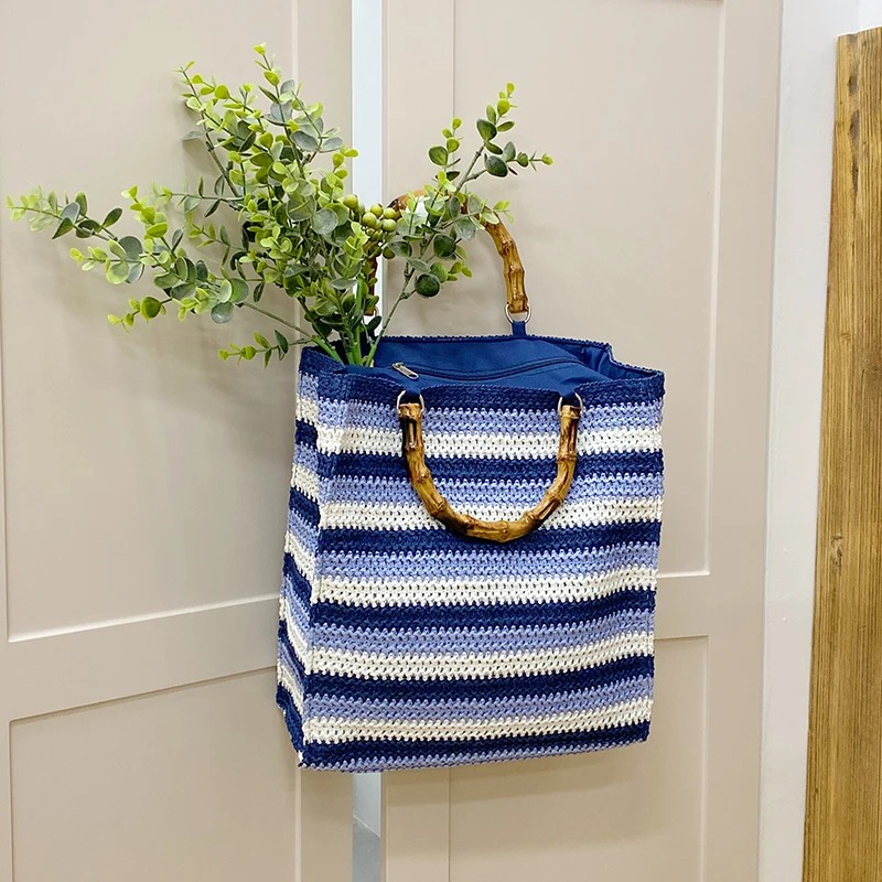 

Stylish Striped Straw Tote Bag for Women, Large Capacity Beach Bag Summer, Vintage Woven Handbag, Spacious Boho Shoulder Purse