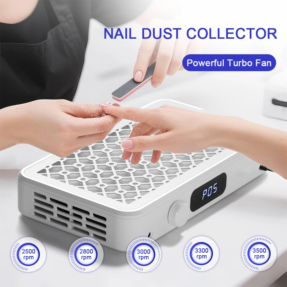 

2500/2800/3000/3300/3500rpm Speed Adjustable Brushless Nail Dust Collector Powerful Twin Turbo Vacuum Nail Dust Extractor