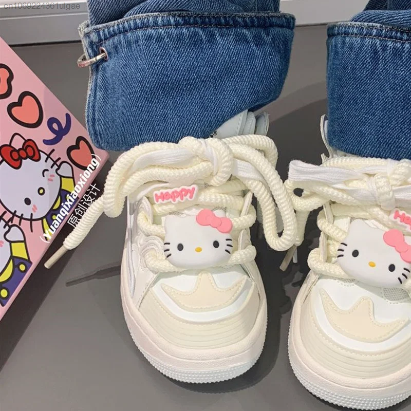 Sanrio Hello Kitty nowa moda buty deskorolkowe kobiety kreskówka estetyczne słodkie trampki Y2k studenckie wszechstronne oddychające obuwie sportowe