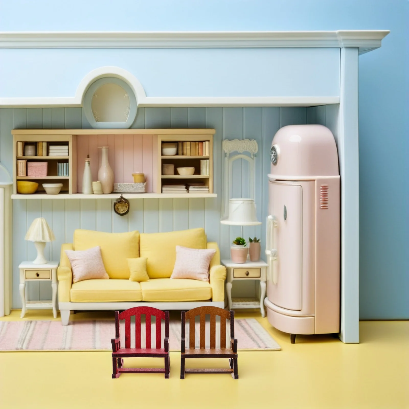 Mini chaise à bascule, 2 pièces, chaises de noël, meubles en bois pour maison de poupée, décoration pour tout-petits