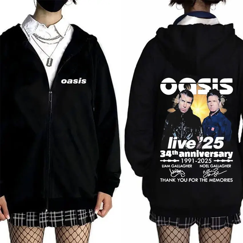 

British Rock Band O-Oasis Live 25 Tour Zipper Hoodie Men Women Clothing Vintage Streetwear Unisex Fashion Zip Up Hoodies Coat