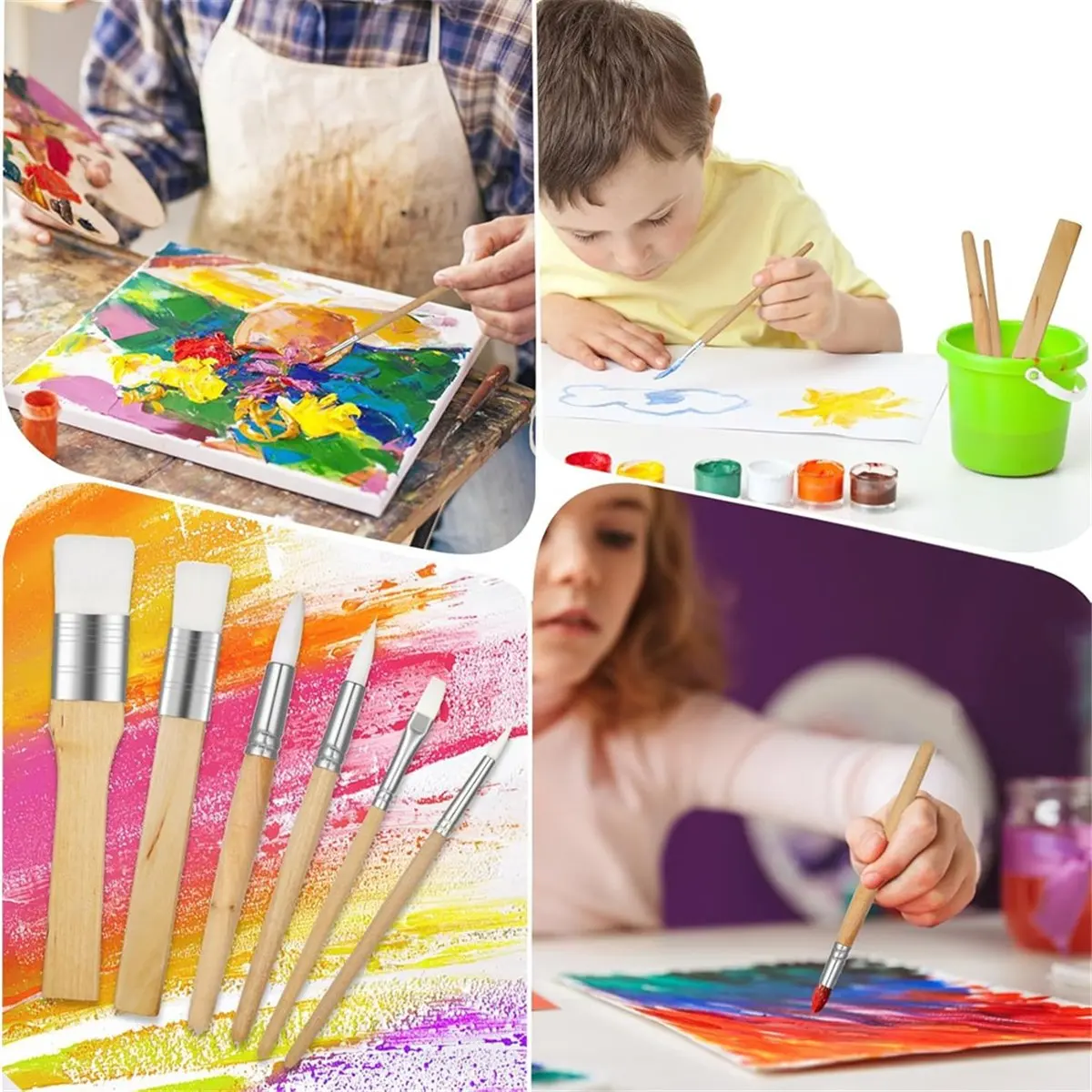 SSR Art Paint Brushes Set 6Pieces Wooden Paintbrushes for Artists Adults Kids Body Face Painting,Acrylic Painting Watercolor