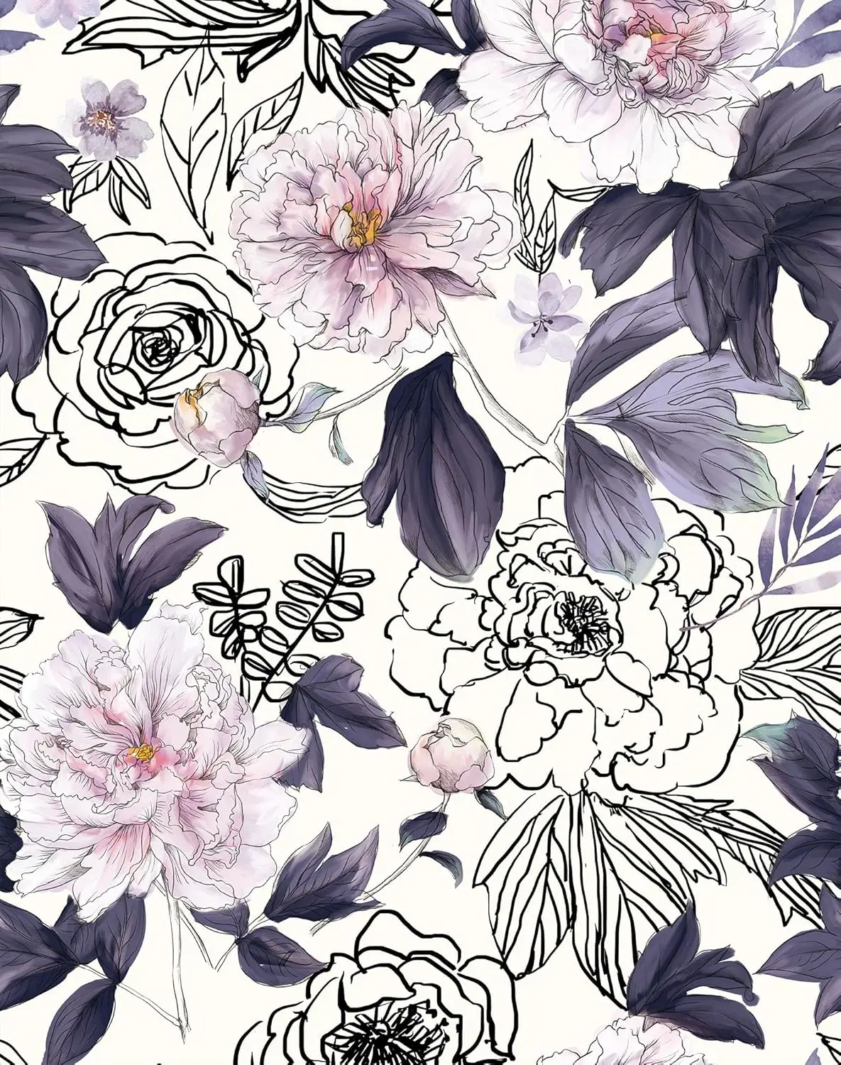 Purple Floral Peel and Stick Wallpaper Peony Flower Contact Paper Removable Waterproof Self Adhesive Wall Paper for Bedroom